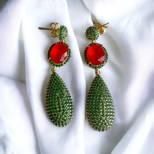 Exclusive Green and Red Zirconia Earings