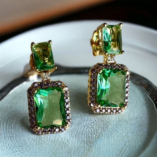 Earrings Green Zirconica with White Accents